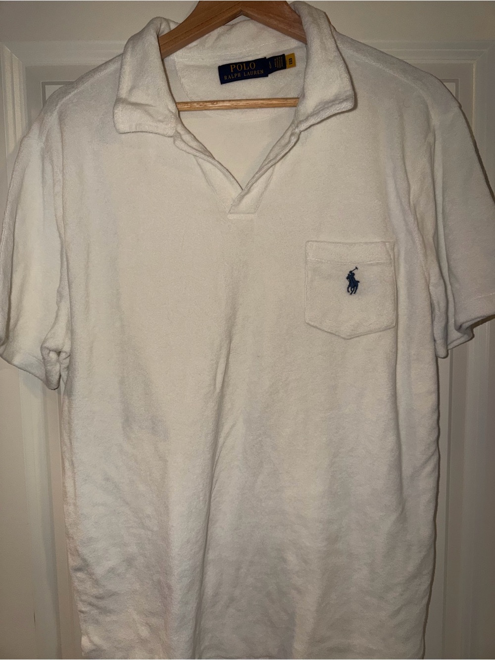 Ralph Lauren White Terry Polo with Navy Pony Pocket